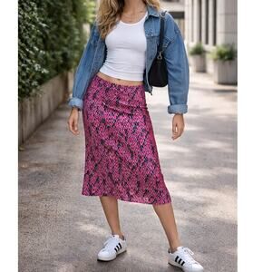 Sigrid Olsen Y2K 100% silk kick pleat circle print low waist slip skirt size 10